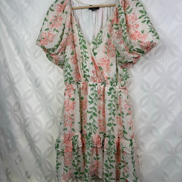 VICI Floral Chiffon Puff Sleeve Mini Dress Size M - Picture 8 of 10